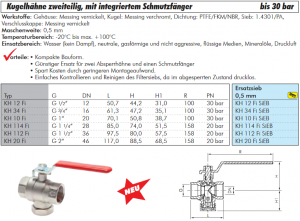 Kugelhähne zweiteilig, mit integriertem Schmutzfänger, IG, Messing vernickelt, bis 30 bar, Hahn, Kugelhahn, alle Größen